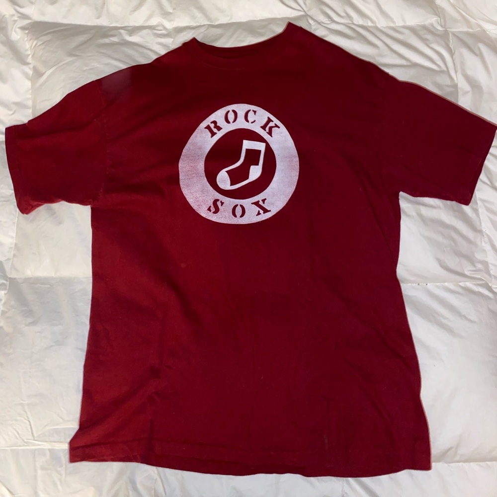 Vintage Hanes Beefy-T T-Shirt - Rock Sox Decal - Red and White